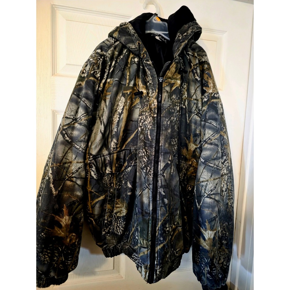 WFS Element Gear Mens Camo Hooded Hunting Jacket Full Zip Utility Coat L/XL